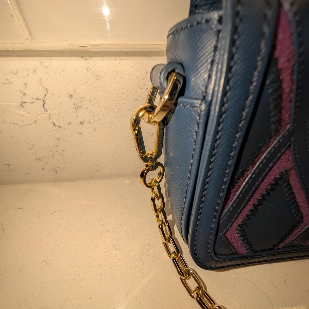 Tory Burch Blue and Purple Robinson Patchwork Chain Crossbody Bag